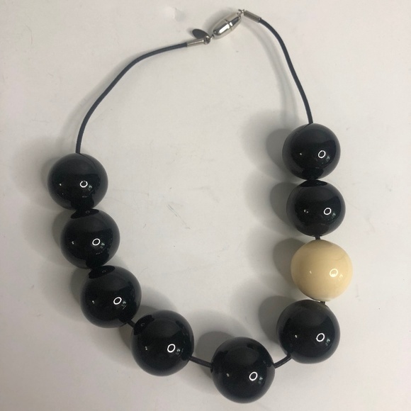 Antares Venezia Cream/Black Large Murano Glass Beaded Necklace Leather Cord